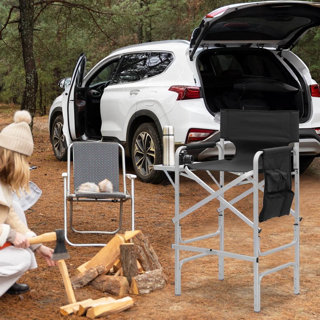 Folding Camping Director Chair with Side Table & Storage Pocket, Black S57671