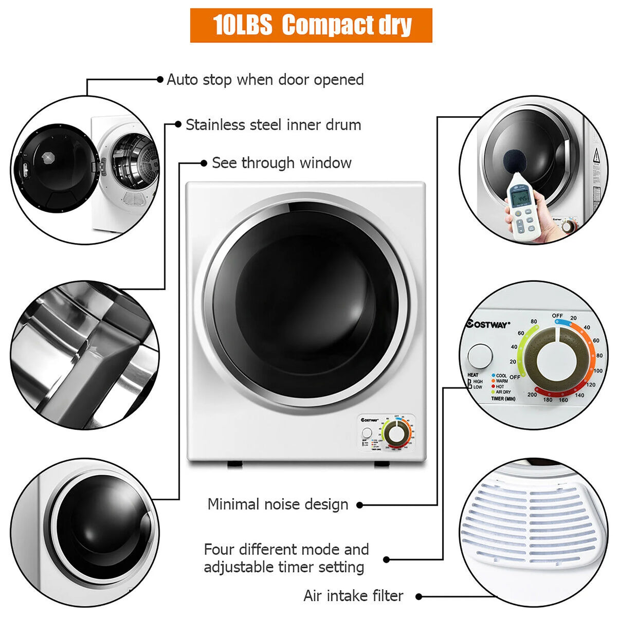 Compact Electric Cloth Dryer Stainless Steel Wall Mounted 1.5 cu.ft. E672553