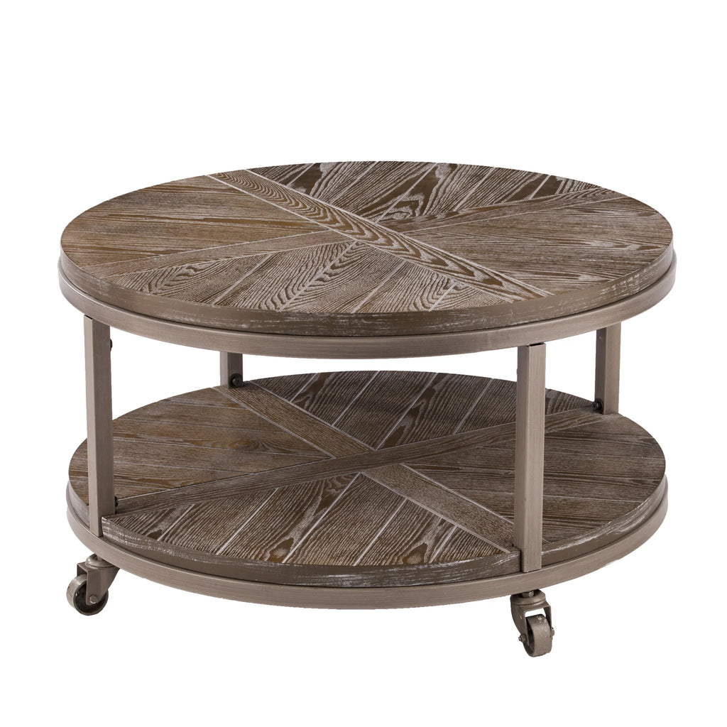 Round Industrial Mobile Coffee Table J34844
