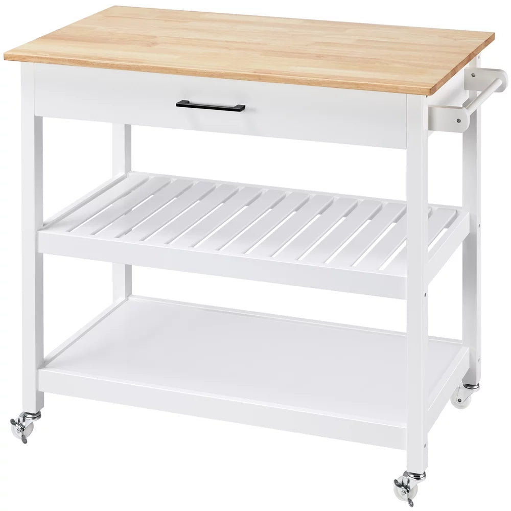 White Kitchen Island Cart with Wheels Storage Drawer O6910