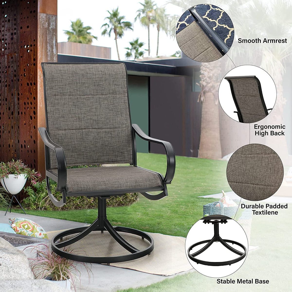 9 Piece Patio Dining Set with Padded Textilene Swivel Chairs and Expandable Table W4931