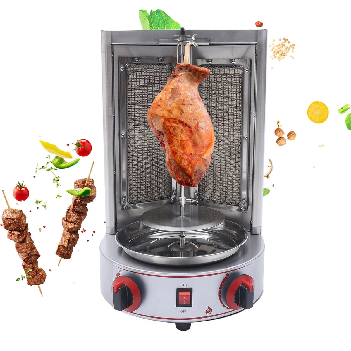 Vertical Gas Broiler Shawarma Machine Doner Kebab Gyro Grill Rotisserie Machine 3KW Silver E5683