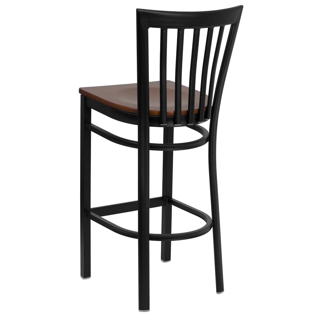 Black Metal Barstool with Cherry Wood Seat A523