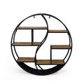 Brown and Black Contemporary Round Hanging Wall Shelf O523