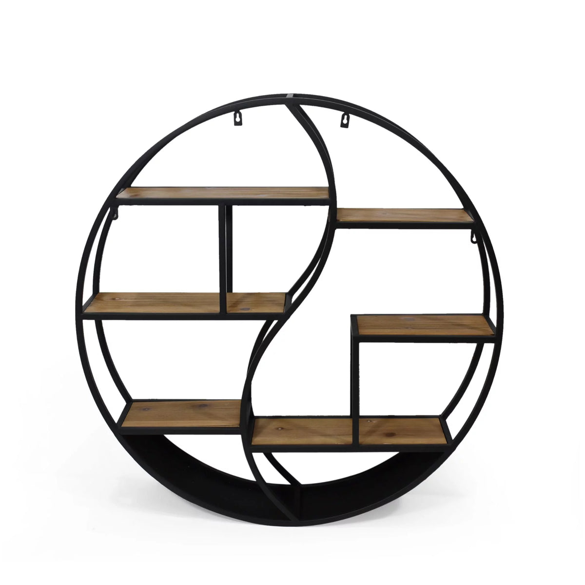 Brown and Black Contemporary Round Hanging Wall Shelf O523