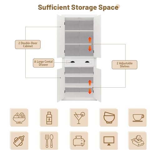 50" LED Kitchen Pantry Storage Cabinet with 2 Doors and Shelves W534
