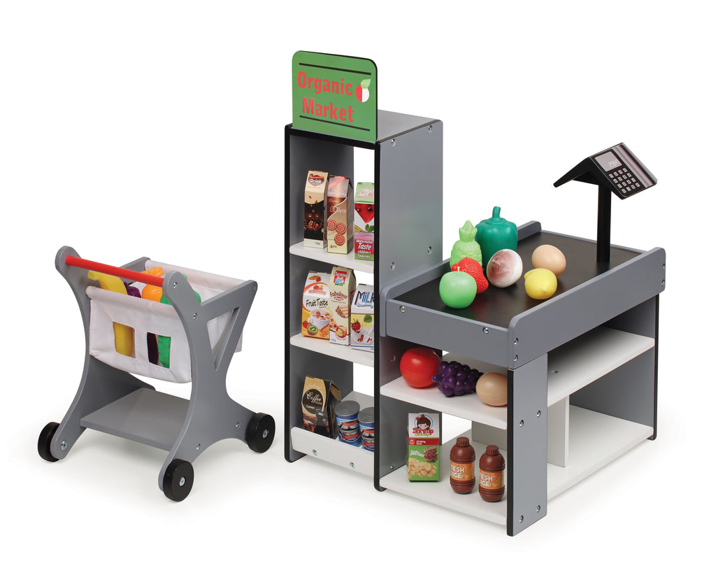Doll Playset with Shopping Cart and Pretend Food V3816