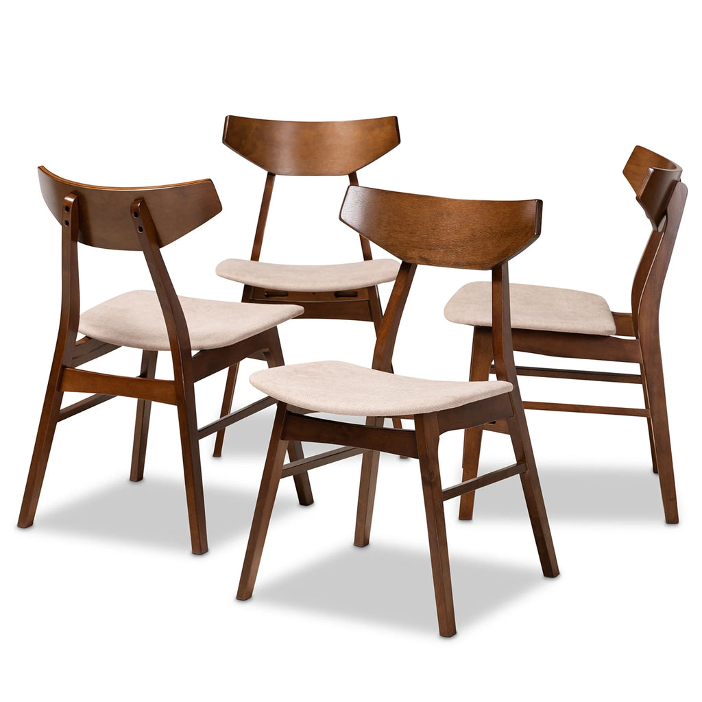 Light Beige Fabric Upholstered Walnut Brown Wood 4-Piece Dining Chair Set M7380