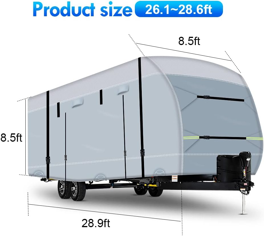 600D Ripstop RV Cover with 4 Tire Covers & Tongue Jack Cover & 6 Gutter Cover Q853728
