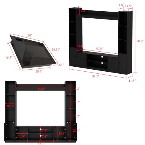 Black 4-in-1 Wall Unit TV Stand with Bookshelves R6584