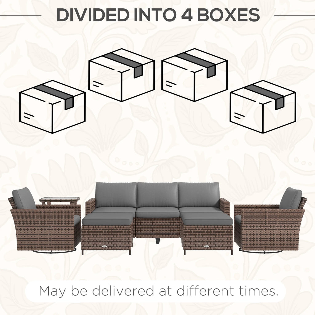 6pc Patio Furniture Set with Couch, Swivel Rocking Chairs, Brown X856608