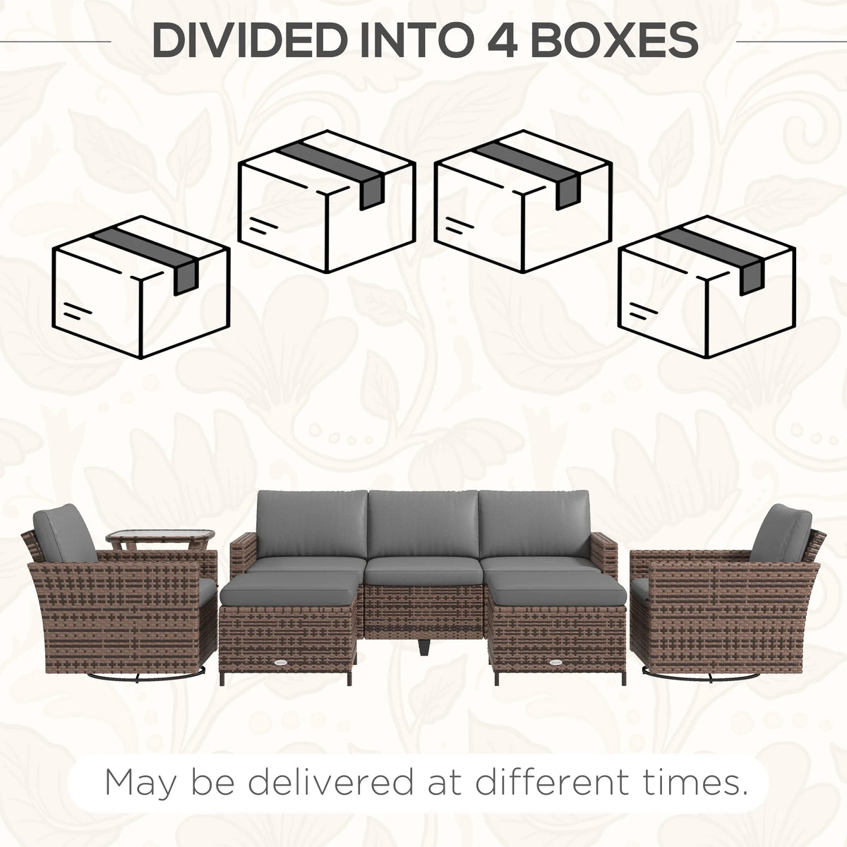6pc Patio Furniture Set with Couch, Swivel Rocking Chairs, Brown X856608