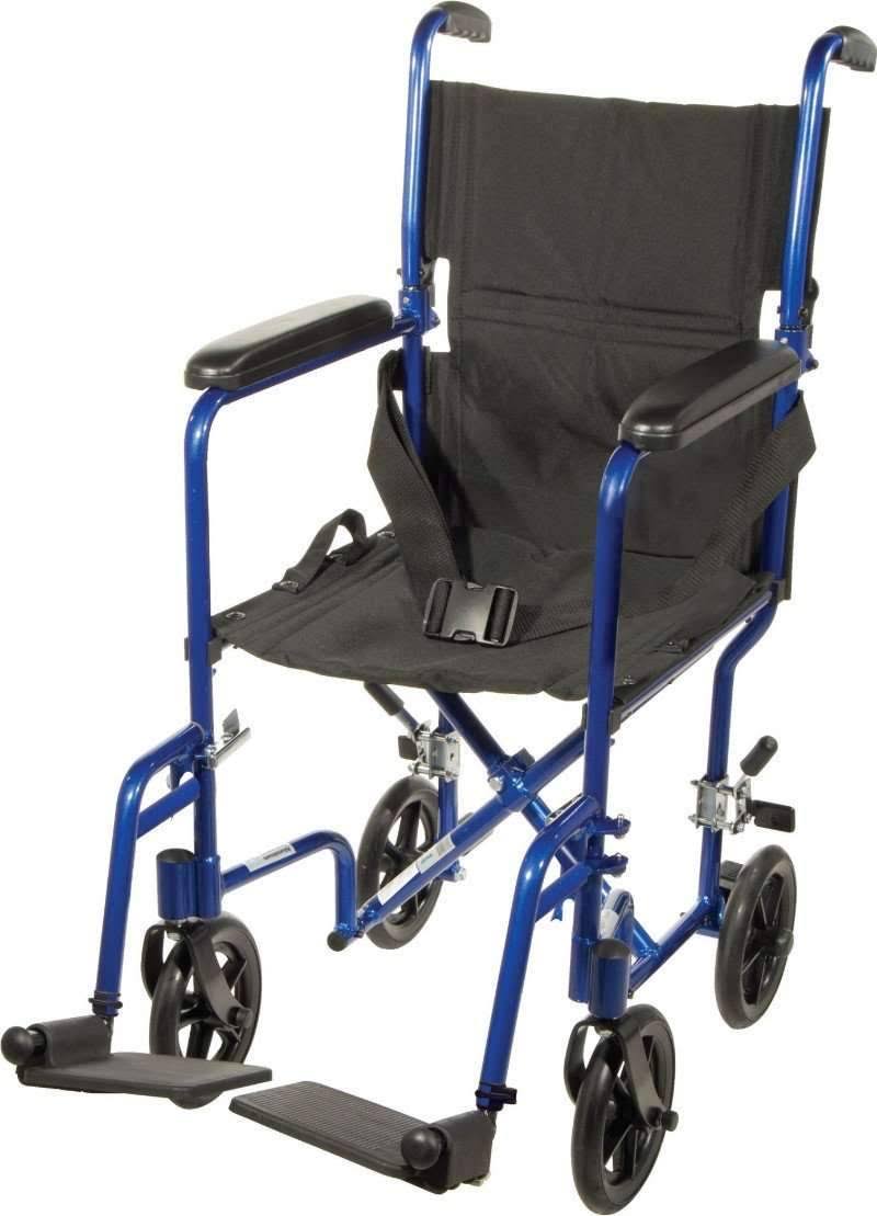 Lightweight Transport Wheelchair, 19x22 Seat, Silver A76782
