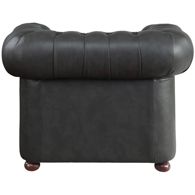 Faux Leather Tufted Chesterfield Arm Chair in Gray and Brown Q4027