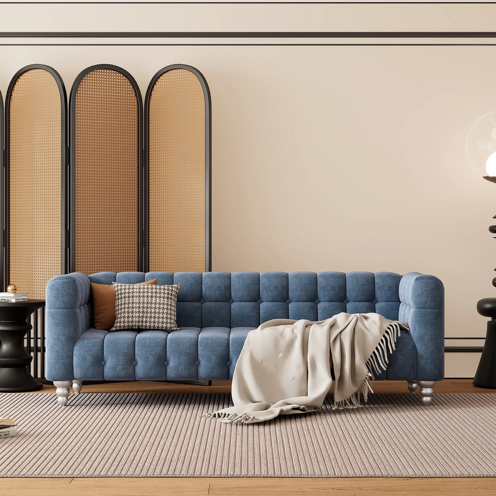 90" Blue Tufted 3 Seater Sofa E962374