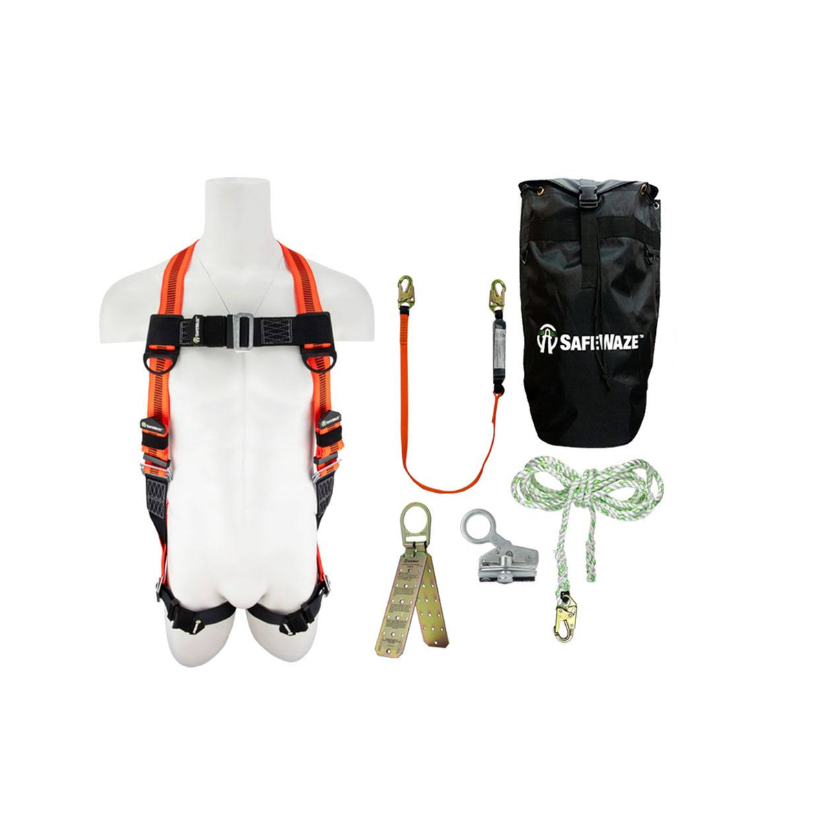 Roofer's Fall Protection Kit with Dual Cam Rope Grab in Backpack P8243