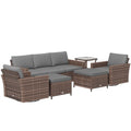6pc Patio Furniture Set with Couch, Swivel Rocking Chairs, Brown X856608