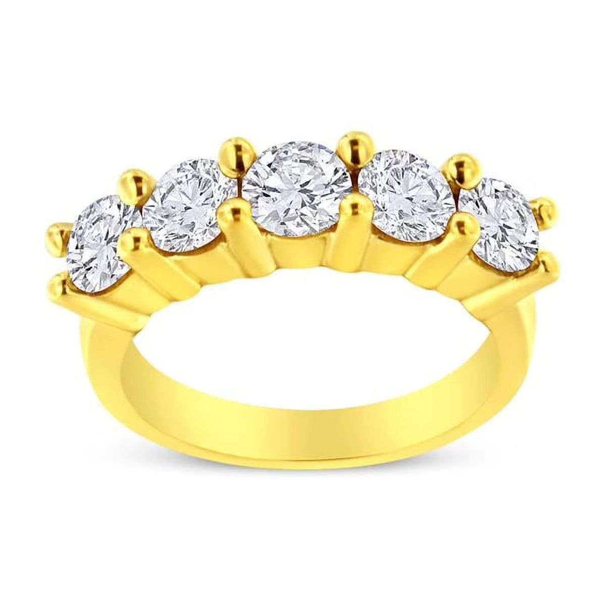 14K Yellow Gold Plated Sterling Silver Diamond 5 Stone Wedding Band Ring U705