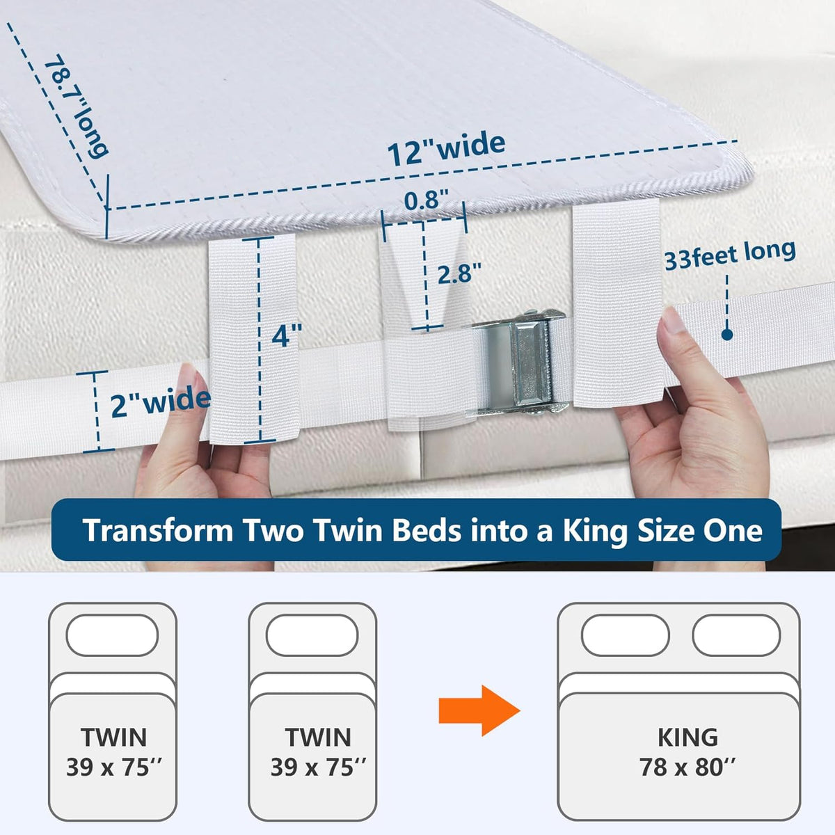 Twin to King Bed Converter Kit with Storage Bag B765