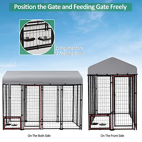 Large Dog Kennel Heavy Duty Welded Wire Steel Cage with Waterproof Cover (8x4x6 ft) I19128