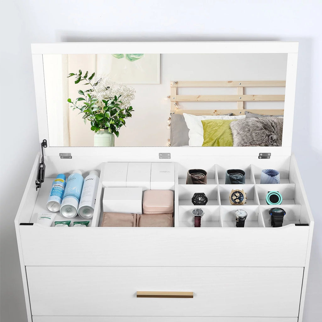 5 Tier Drawer Chest with Mirror Grey I305544