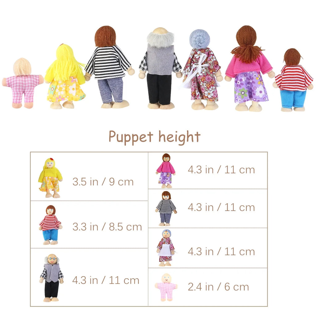 7 Pieces Wooden Dollhouse Family Set Mini People Figures F2050
