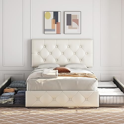 Black Queen Upholstered Bed Frame with 3 Drawers Storage G889754