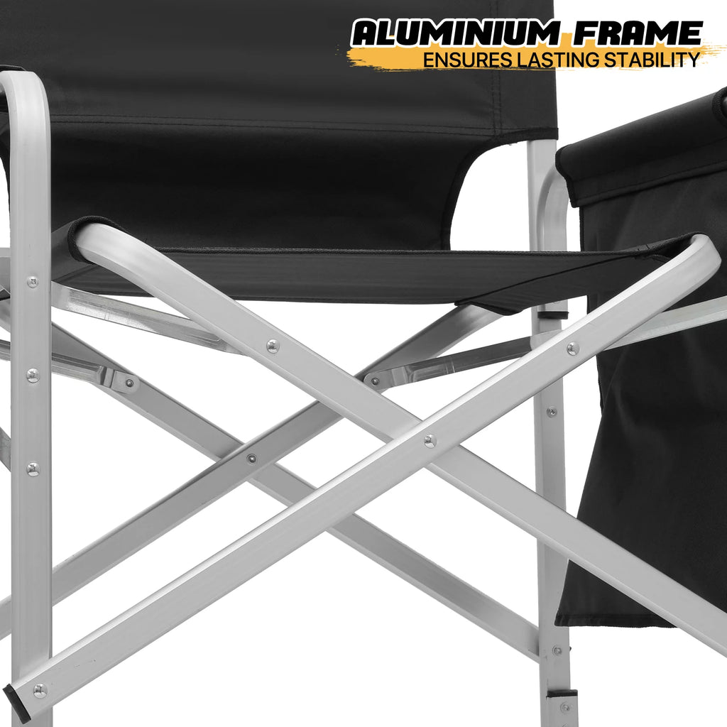 Folding Camping Director Chair with Side Table & Storage Pocket, Black S57671