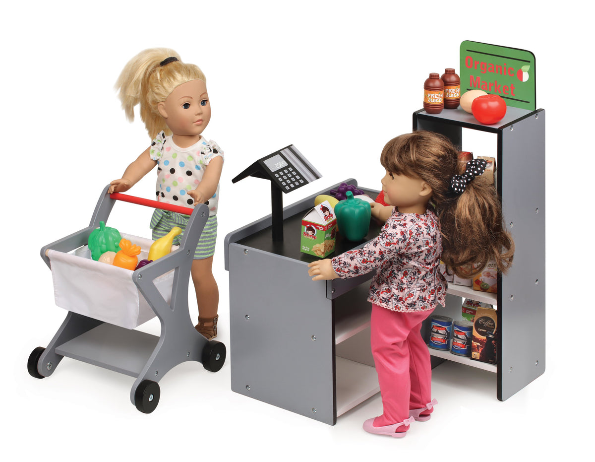 Doll Playset with Shopping Cart and Pretend Food V3816