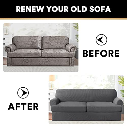 Ivory 3 Pieces Stretch Sofa Covers for T Cushion Sofa O39870