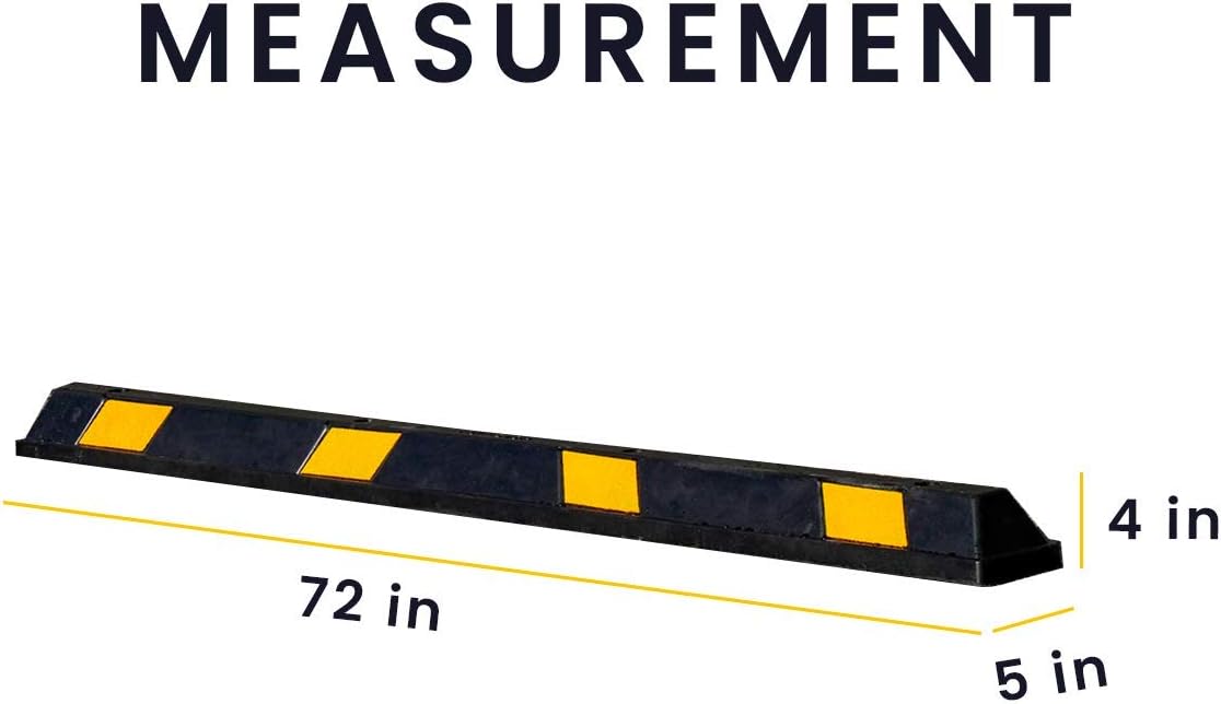 Rubber Parking Wheel Stopper Block 72” Wide Black/Yellow Reflective, Pack of 2 L301921