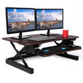 Height Adjustable Electric Desk Converter with Keyboard Tray (Walnut) D173