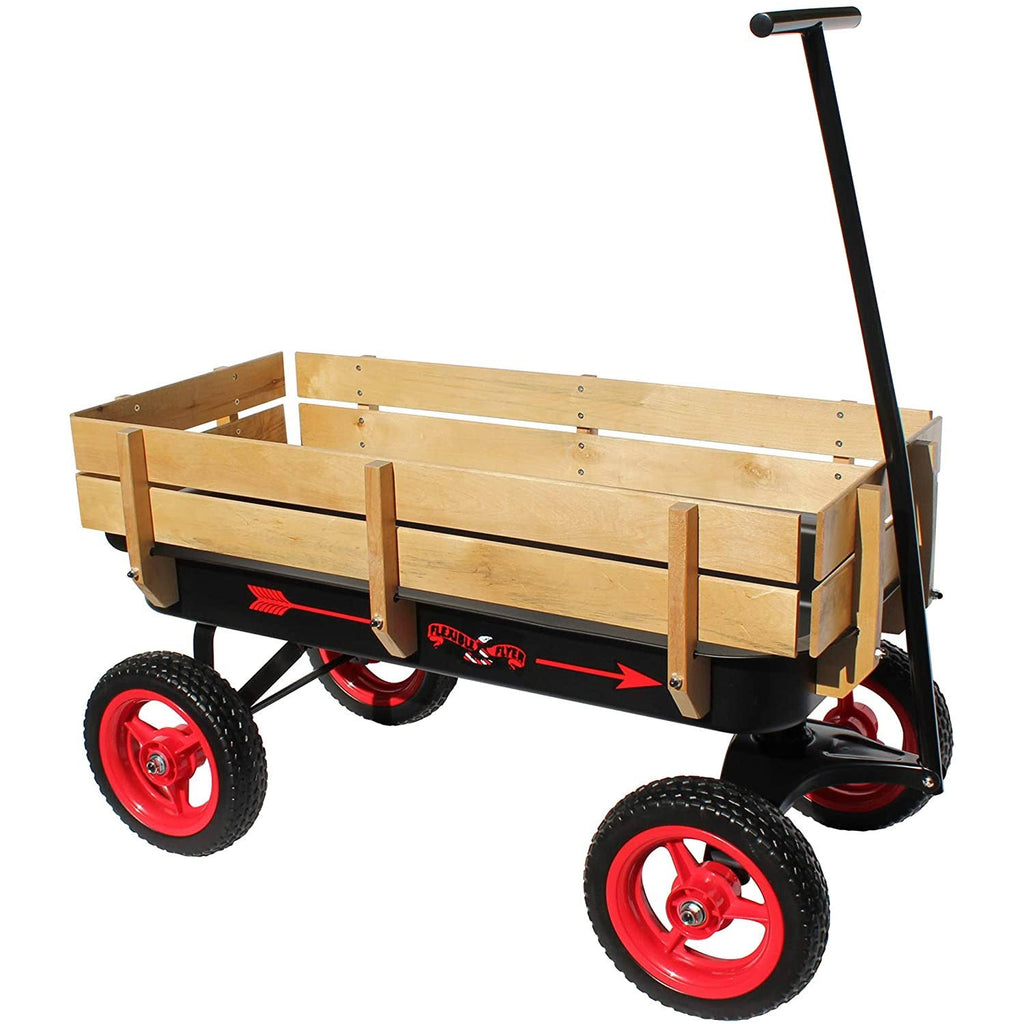 Black and Red Wood and Steel Wagon with Handle V28429