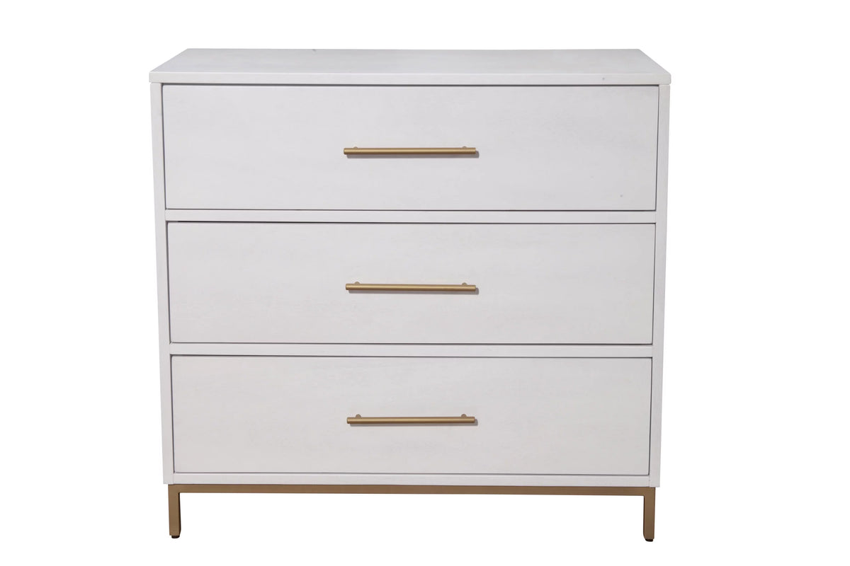 White Three Drawer Wood Small Chest C381