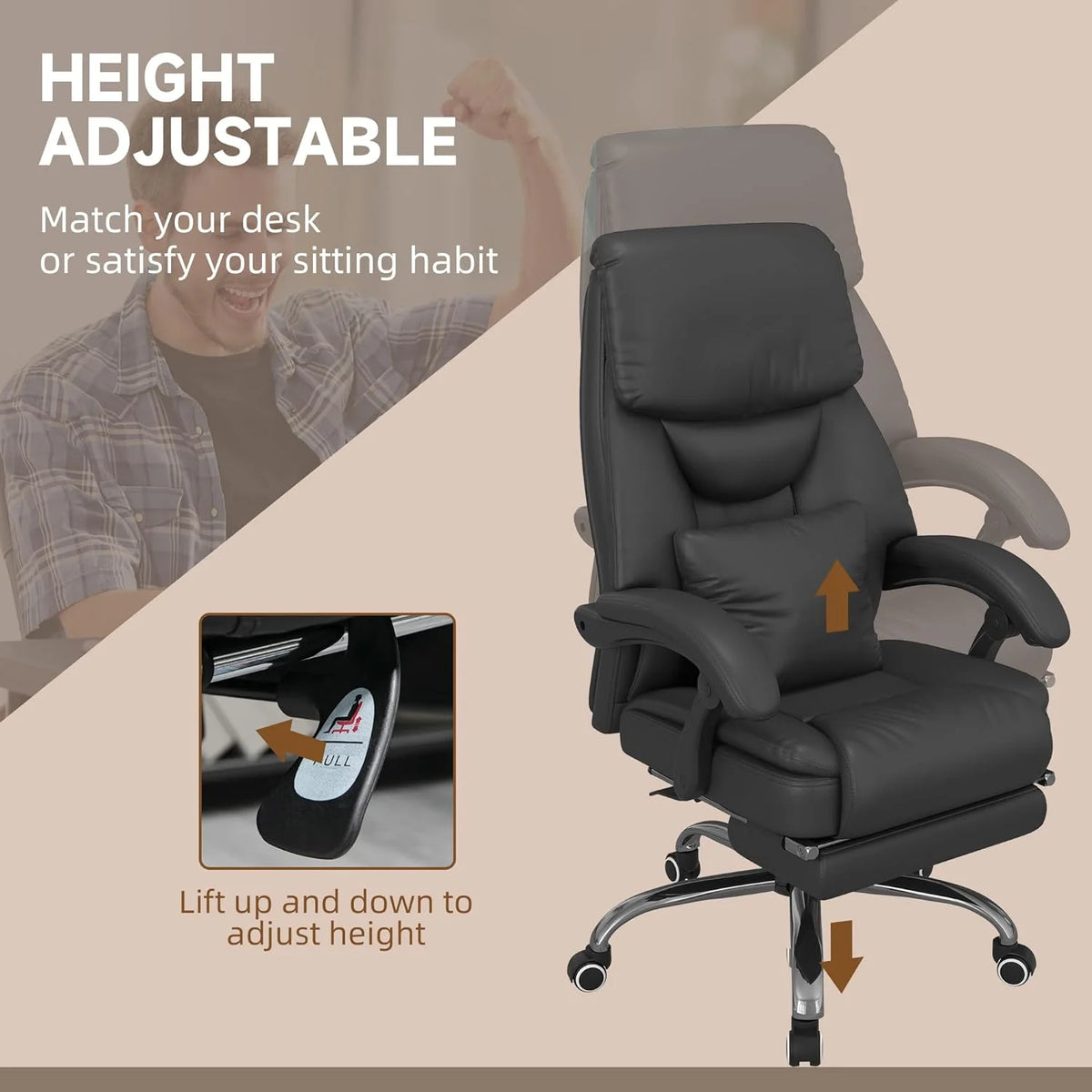 Black PU Leather Reclining Office Chair with Footrest E183
