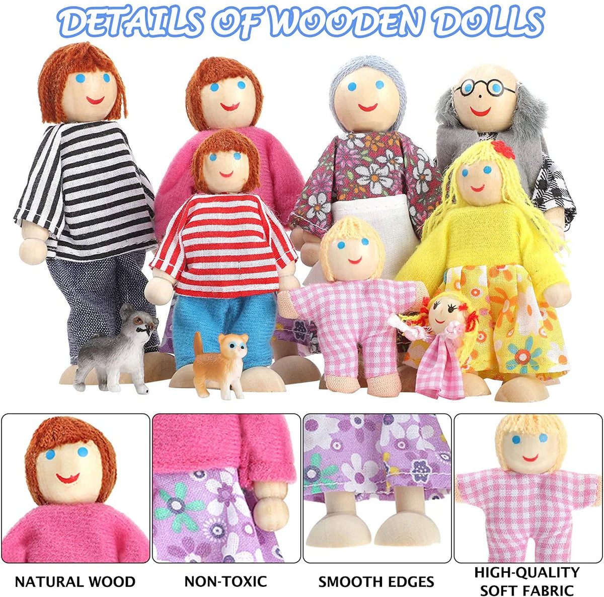 6 Pcs Wooden Dollhouse Family Set Mini People Figures N684