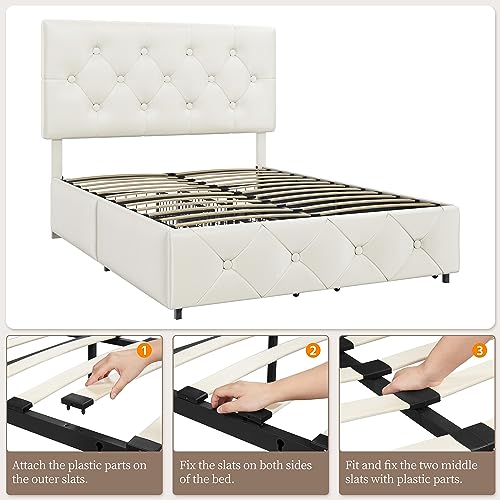Black Queen Upholstered Bed Frame with 3 Drawers Storage G889754