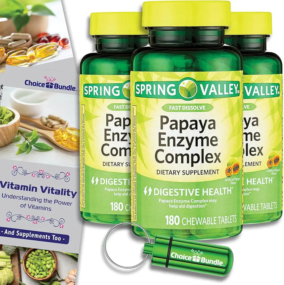 Papaya Enzyme Chewable Tablets Dietary Supplement 180 Ct 3 pk Z410987