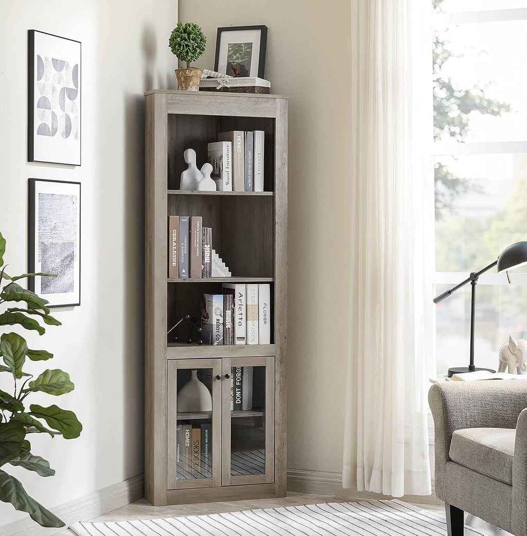 White Bar Cabinet Bookshelf with Glass Doors N71808