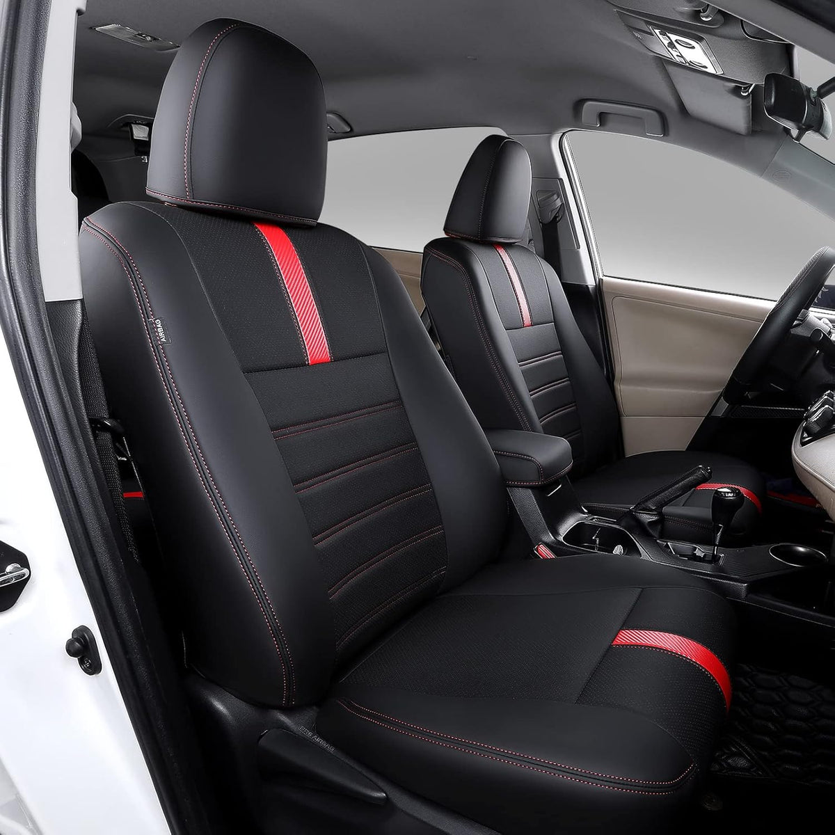 PU Leather Car Seat Covers for 2013-2018 RAV4, Black+Red J58575