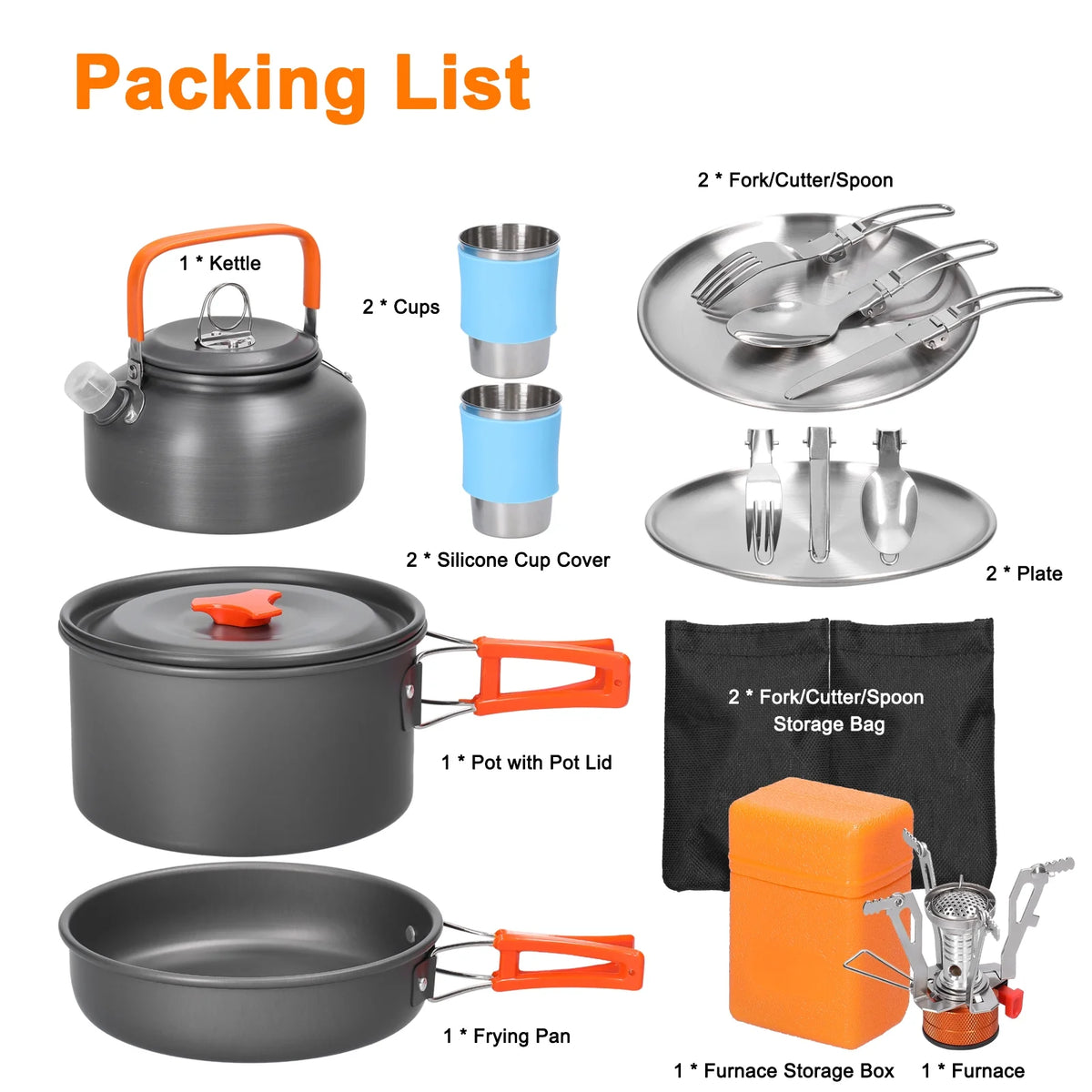 Aluminum Alloy Camping Cookware Set with Pot Frying Pan Kettle Cups E37203