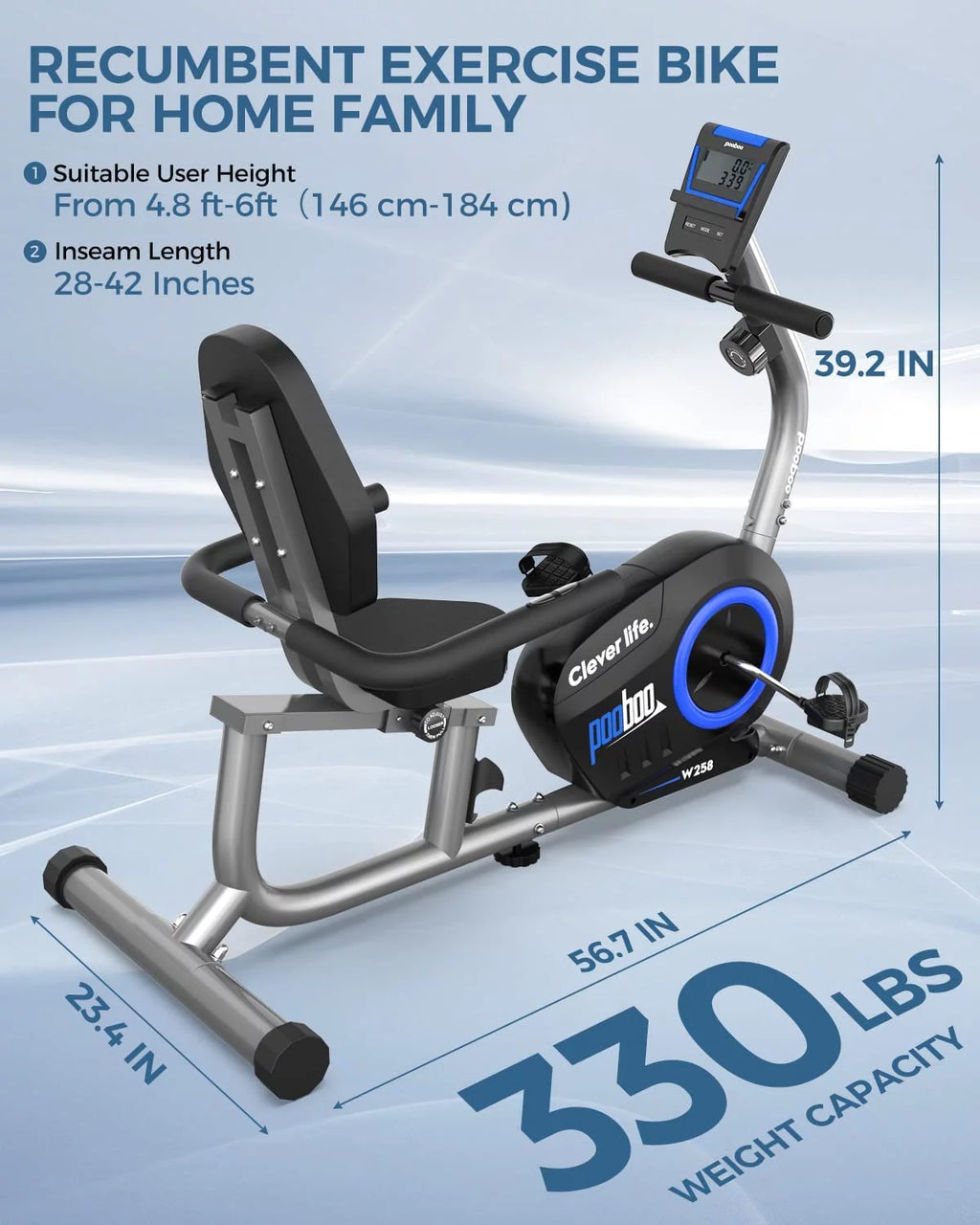Magnetic Recumbent Exercise Bike 330lbs Blue N403952