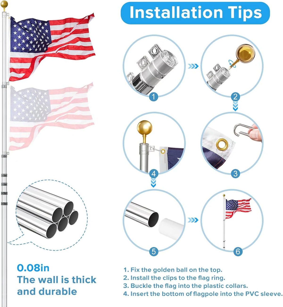 30ft Telescoping Aluminum Flag Pole Kit F583