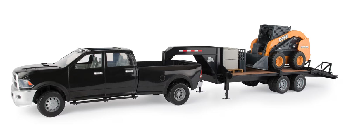 1:16 Scale Ram 3500 with Gooseneck Trailer and Case Construction SV280 Skid Steer Q983
