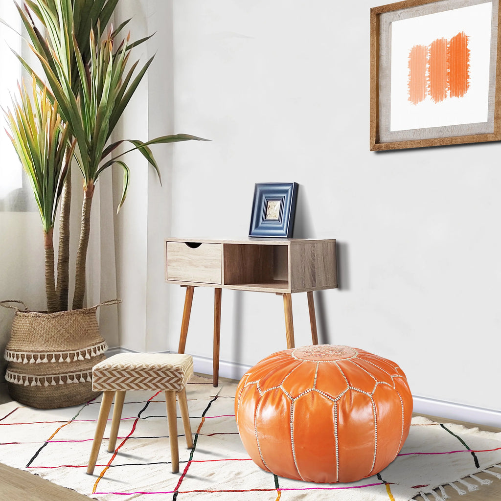Orange Leather Ottoman U615417
