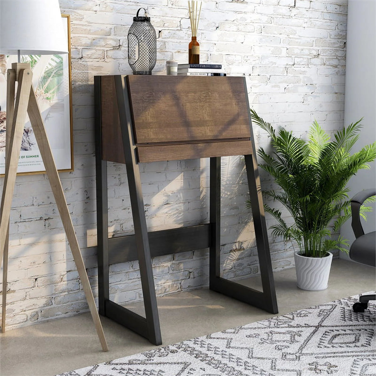 Walnut Oak Brown/Black Wood Secretary Desk R756003