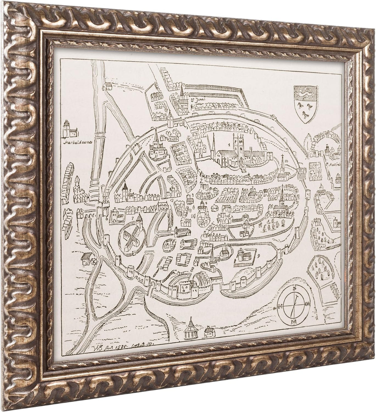 16th Century Canterbury Map 11 by 14-Inch Gold Ornate Frame Y427487
