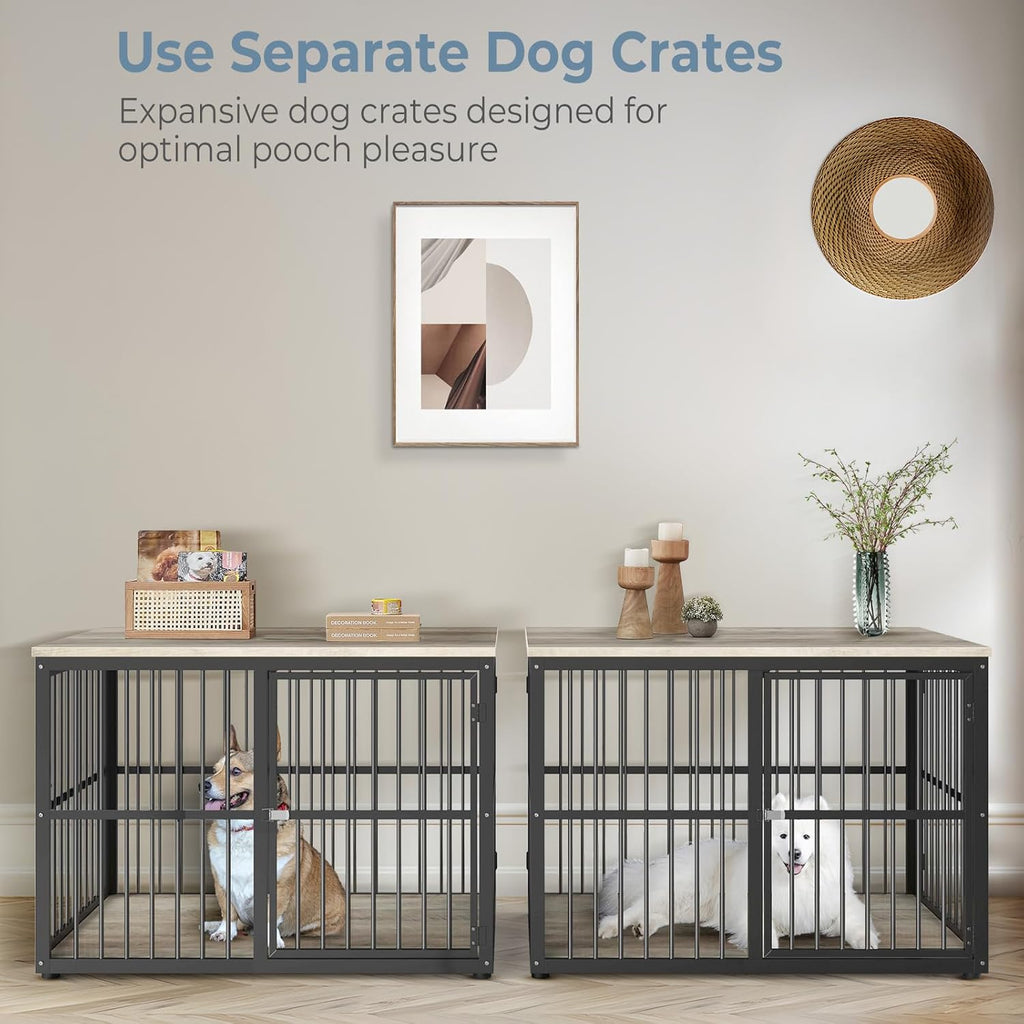 Dog Crate Furniture Large Breed TV Stand with Double Rooms Wooden Dog Kennel with Removable Divider H8478
