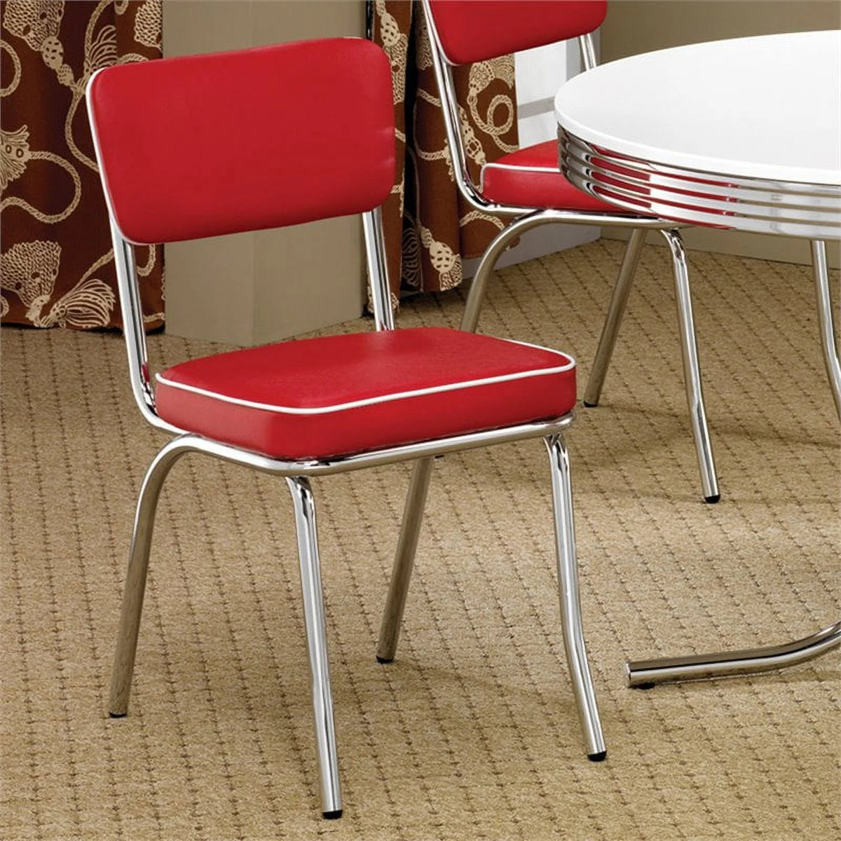 Red and Chrome Dining Side Chair U931