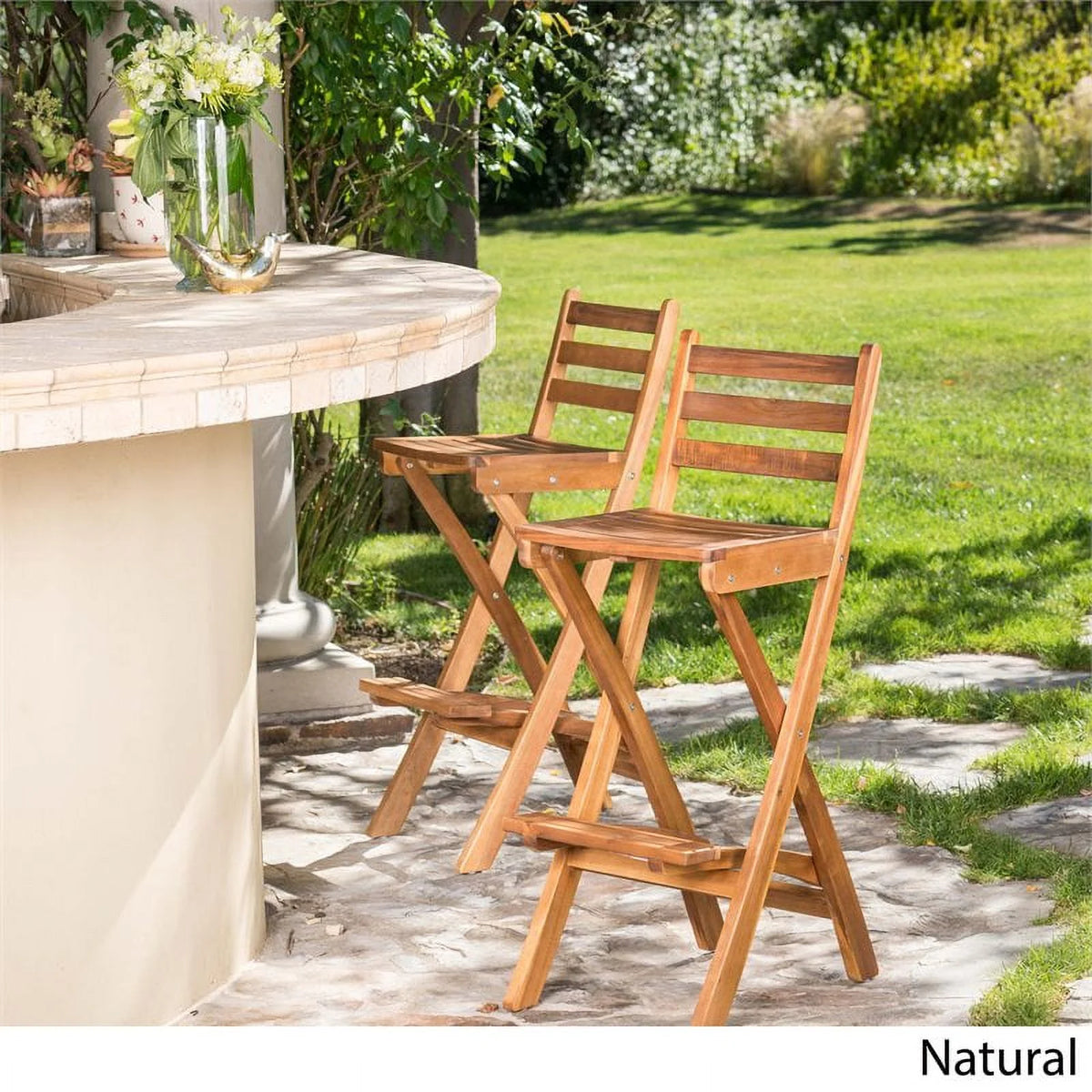 Foldable Outdoor Wood Barstool Set P57475
